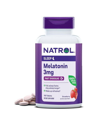 Suplemento de Melatonina Natrol 3 mg, 150 Tabletas Sabor Fresa