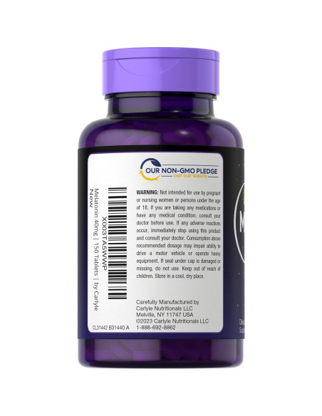 Complejo de Melatonina Carlyle 40mg con Ashwagandha 150 Tabletas Complejo de Melatonina Carlyle 40mg con Ashwagandha 150 Tabletas