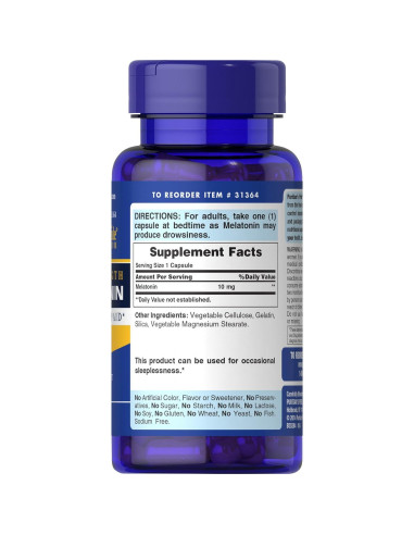 Melatonina Puritan's Pride 10mg 120 Cápsulas Rápida Liberación