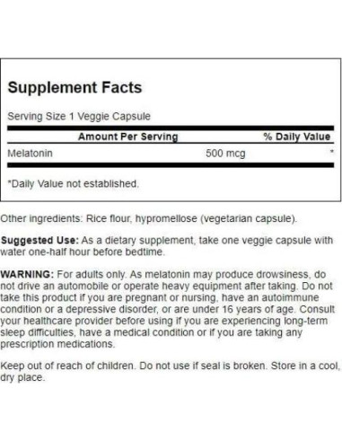 Melatonina 500 mcg Swanson 60 Cápsulas Veganas