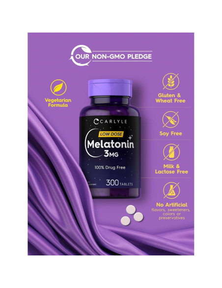 Carlyle Melatonina 3mg 300 Tabletas Vegetariano Libre de Gluten Carlyle Melatonina 3mg 300 Tabletas Vegetariano Libre de Gluten