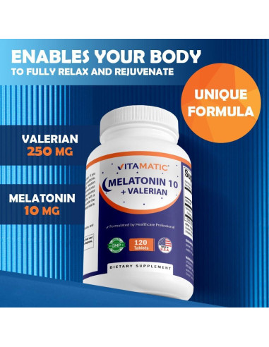 Vitamatic Melatonina 10mg con Valeriana 250mg 120 Tabletas