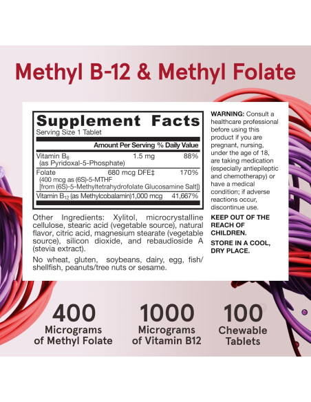 Suplemento Jarrow Formulas Metil B-12 1000 mcg y Folato 400 mcg Suplemento Jarrow Formulas Metil B-12 1000 mcg y Folato 400 mcg
