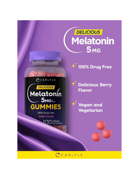 Gomitas de Melatonina Carlyle 5mg Sabor Baya 100% Veganas Gomitas de Melatonina Carlyle 5mg Sabor Baya 100% Veganas