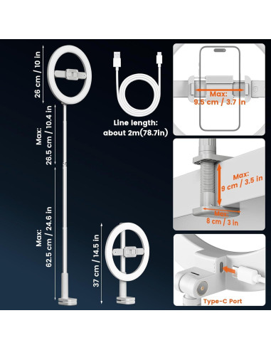 Anillo de Luz LED AIXPI con Soporte para Teléfono y Trípode
