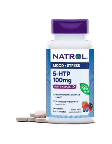 Natrol 5-HTP 100 mg Suplemento Rápido Sabor Frutas 30 Tabletas