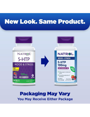 Natrol 5-HTP 100 mg Suplemento Rápido Sabor Frutas 30 Tabletas