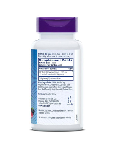 Natrol 5-HTP 100 mg Suplemento Rápido Sabor Frutas 30 Tabletas