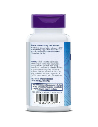Natrol 5-HTP 100mg Suplemento Dietético 90 Tabletas Liberación Prolongada