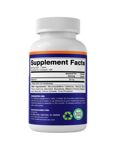 Tabletas de Melatonina Vitamatic 20 mg Sabor Baya 720 Tabletas
