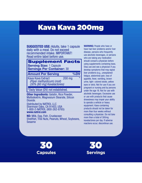 Suplemento Natrol Kava Kava 200mg para Estrés y Relajación - 30 Cápsulas Suplemento Natrol Kava Kava 200mg para Estrés y Relajación - 30 Cápsulas