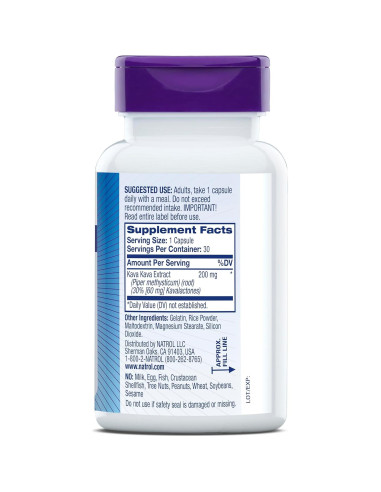 Suplemento Natrol Kava Kava 200mg para Estrés y Relajación - 30 Cápsulas