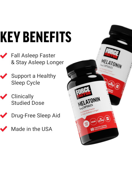 Melatonina 5mg Force Factor - Suplemento Vegano 60 Cápsulas Melatonina 5mg Force Factor - Suplemento Vegano 60 Cápsulas