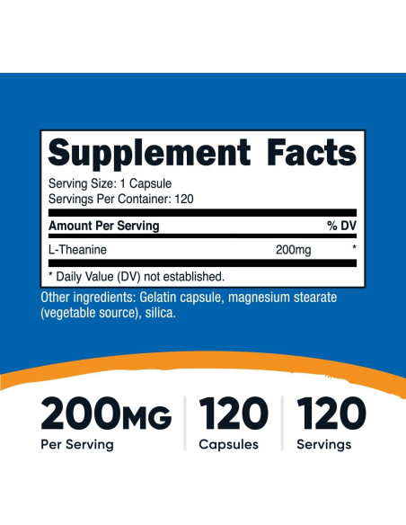 L-Theanina Nutricost 200mg 120 Cápsulas Sin OGM Sin Gluten L-Theanina Nutricost 200mg 120 Cápsulas Sin OGM Sin Gluten
