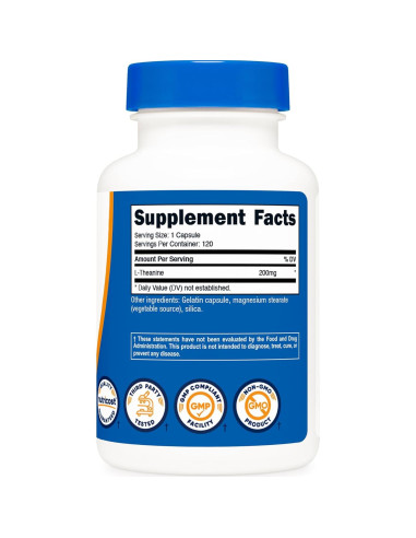 L-Theanina Nutricost 200mg 120 Cápsulas Sin OGM Sin Gluten