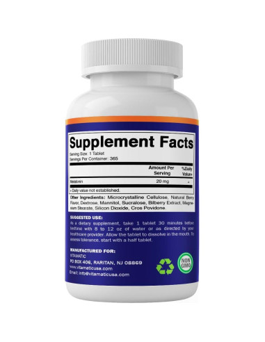 Tabletas de Melatonina Vitamatic 20 mg Sabor Frutos Rojos 365 Unidades