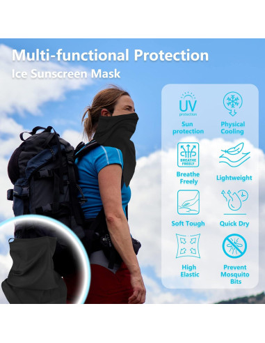 Bufanda Gaiter Balaclava UV Negra - Protección Solar y Viento