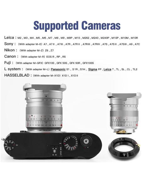 Lente Gran Angular TTArtisan 21mm F1.5 Plata para Leica M Lente Gran Angular TTArtisan 21mm F1.5 Plata para Leica M