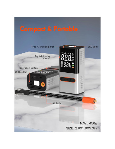 Compresor de Aire Portátil Skight CZK-C56-NEW 150PSI LCD