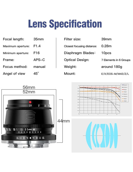Lente TTArtisan 35mm F1.4 APS-C para Olympus M43 Negro Lente TTArtisan 35mm F1.4 APS-C para Olympus M43 Negro