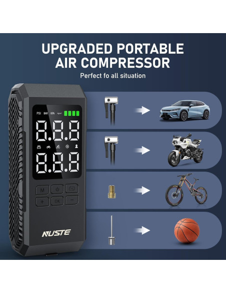 Compresor de Aire Portátil NUSTE 150PSI con Luz LED Compresor de Aire Portátil NUSTE 150PSI con Luz LED