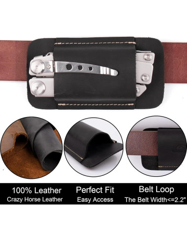 Funda de Cuero Topstache M para Cuchillo y Multiherramienta Negra