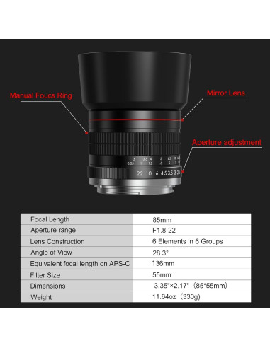 Lente de Retrato 85mm F1.8 Lightdow para Canon DSLR Manual