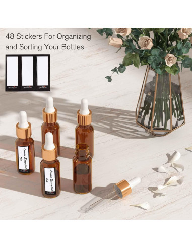 Botellas Cuentagotas de Vidrio Ámbar 15 ml PrettyCare - 24 Pcs