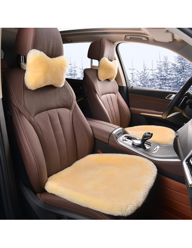 Cojín de Asiento de Coche MLOVESIE Piel de Oveja Beige 49x49cm