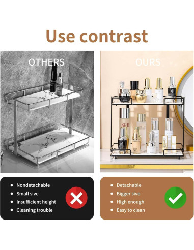 Organizador de Maquillaje QTTCMY de 2 Niveles en Cerámica Negra