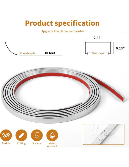 Tira Autoadhesiva WOWSTAR 3.05 m Acero Inoxidable Flexible