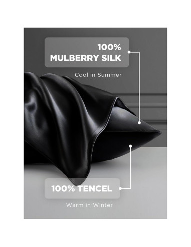 Funda de Almohada de Seda SGMSILK 22 Momme 20x66 cm Negra
