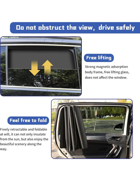 Cortinas de Sol Opacas NGHEY 4 PCS para Ventana de Coche Cortinas de Sol Opacas NGHEY 4 PCS para Ventana de Coche