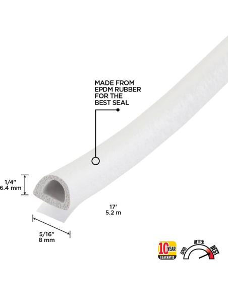 Tira de Sellado D-Perfil M-D 63628 5.18 m Blanca EPDM Tira de Sellado D-Perfil M-D 63628 5.18 m Blanca EPDM