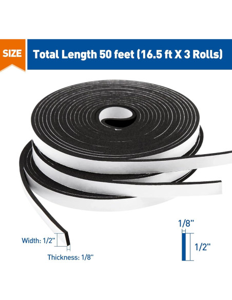 Sellador de Puerta MAGZO Cinta de Espuma Adhesiva 50FT Negro Sellador de Puerta MAGZO Cinta de Espuma Adhesiva 50FT Negro