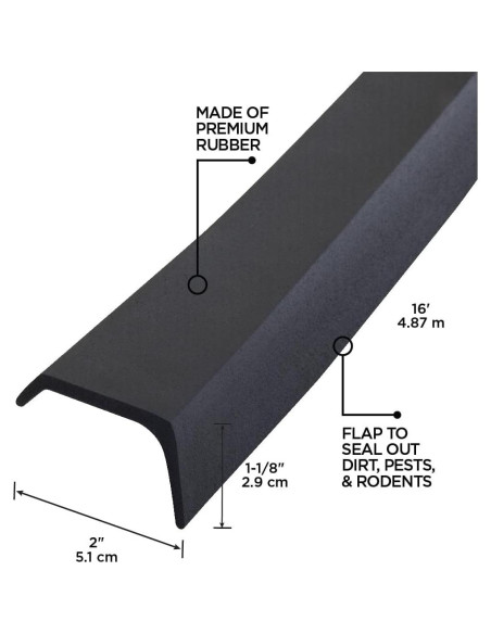 Sello Inferior de Puerta de Garaje M-D 4.88 m Goma Negra Sello Inferior de Puerta de Garaje M-D 4.88 m Goma Negra