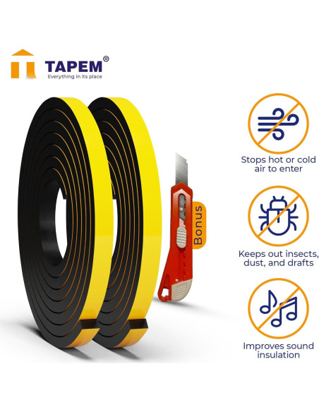 Sellador de Puerta Tapem 10 m - 2 Rollos de Espuma Neopreno Sellador de Puerta Tapem 10 m - 2 Rollos de Espuma Neopreno