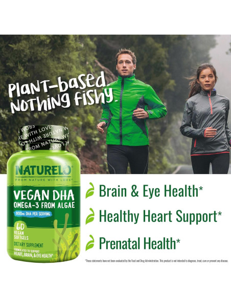 Suplemento DHA Vegano NATURELO - Omega 3 de Algas - 60 Cápsulas Suplemento DHA Vegano NATURELO - Omega 3 de Algas - 60 Cápsulas