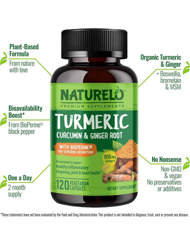 Suplemento Articular NATURELO Cúrcuma 120 Cápsulas Veganas