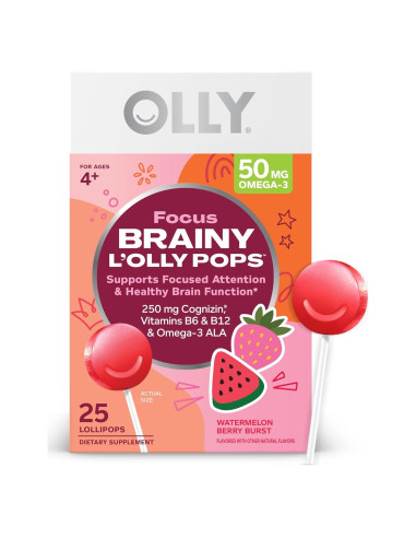 OLLY Focus Buddies Pops 25 Paletas Omega-3 B6 B12 Sabor Sandía