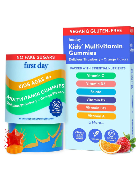 Gomitas Multivitamínicas Primer Día para Niños 4+ - Fresa y Naranja Gomitas Multivitamínicas Primer Día para Niños 4+ - Fresa y Naranja