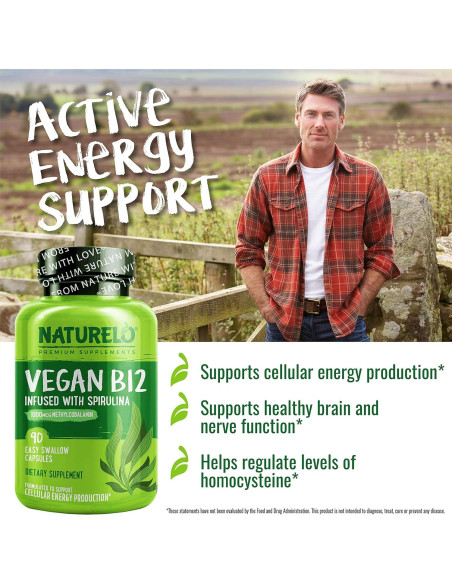 NATURELO B12 Vegana 1000 mcg con Espirulina - 90 Cápsulas NATURELO B12 Vegana 1000 mcg con Espirulina - 90 Cápsulas