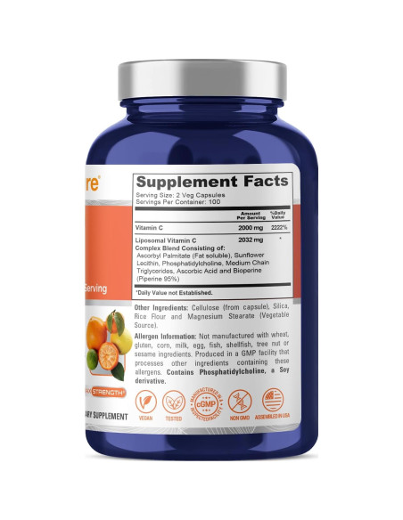 Suplemento Vitamina C Liposomal NusaPure 2032mg 200 Cápsulas Veganas Suplemento Vitamina C Liposomal NusaPure 2032mg 200 Cápsulas Veganas