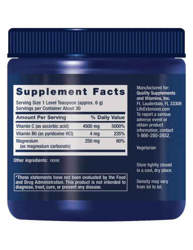 Cristales efervescentes de Vitamina C y Magnesio Life Extension 180g