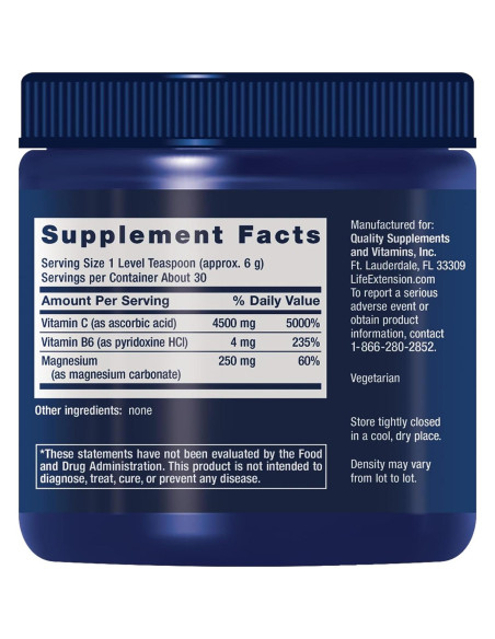 Cristales efervescentes de Vitamina C y Magnesio Life Extension 180g Cristales efervescentes de Vitamina C y Magnesio Life Extension 180g