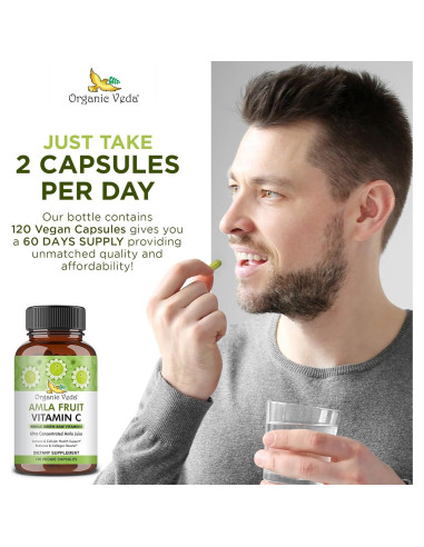 Cápsulas de Vitamina C Amla Orgánica Organic Veda 120 Unidades