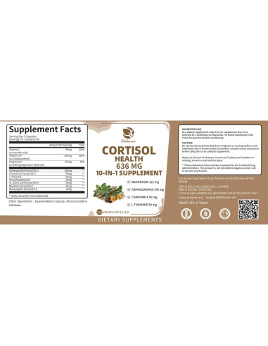 Suplemento de Cortisol 10-en-1 Lukaree 120 Cápsulas Veganas