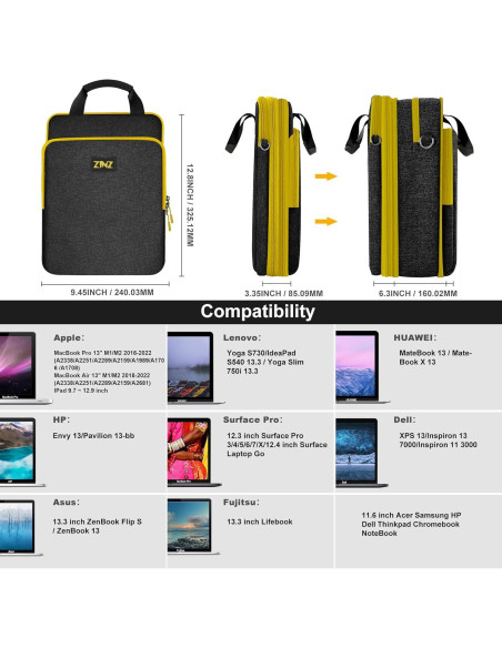 Bolsa de Hombro ZINZ para Laptop 30.99x22.49cm Expandible Bolsa de Hombro ZINZ para Laptop 30.99x22.49cm Expandible