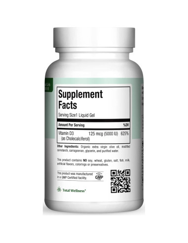 Maxi Health D3 5000 UI - Vitamina D3 Natural - 180 Cápsulas