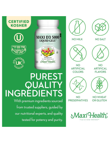 Maxi Health D3 5000 UI - Vitamina D3 Natural - 180 Cápsulas Maxi Health D3 5000 UI - Vitamina D3 Natural - 180 Cápsulas